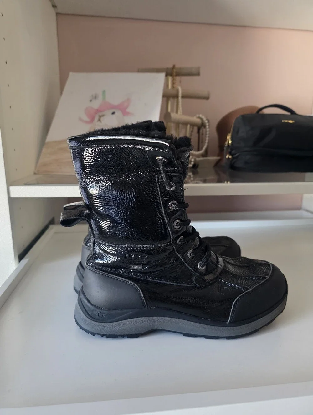 UGG Women's Black Lace-Up Faux Fur Winter Boots